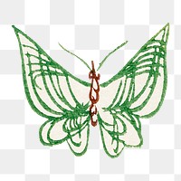 Butterfly doodle png sticker, green vintage design, transparent background