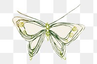 Butterfly doodle png sticker, green vintage design, transparent background