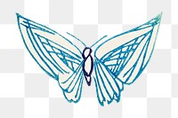 Butterfly doodle png sticker, blue vintage design, transparent background