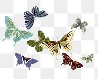 Butterfly png clipart, Japanese woodcut design