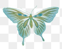 Green butterfly png sticker, Japanese woodblock print, vintage illustration