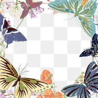 Floral butterfly png frame, colorful vintage illustration