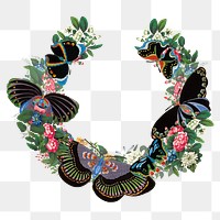 Butterfly wreath png frame, vintage style illustration 