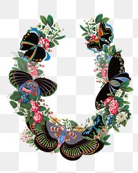 Butterfly wreath png frame, vintage style illustration 