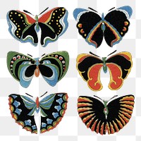 Butterfly clipart png, vintage illustration, transparent background set