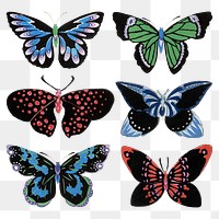 Butterfly sticker png, hand drawn design element, transparent background set