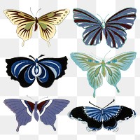 Butterfly sticker png, hand drawn design element, transparent background set