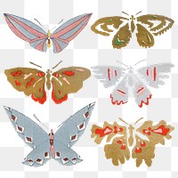 Colorful butterfly png sticker, Japanese woodblock print, vintage illustration set