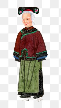 Png old lady in light green embroidered silk costume sticker