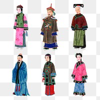 Png Qing dynasty Chinese costume stickers,  traditional design set