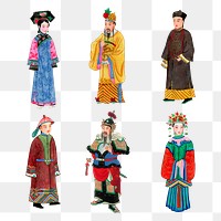 Png Qing dynasty Chinese costume stickers,  traditional design set