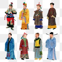 People png in Qing dynasty Chinese costume collection, traditional design set