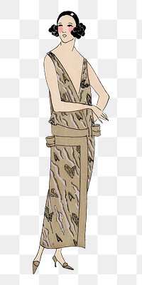 Png flapper woman, remixed from vintage illustration published in Très Parisien