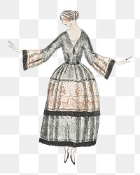 Png woman in vintage dress illustration, remixed from the artworks by Mario Simon