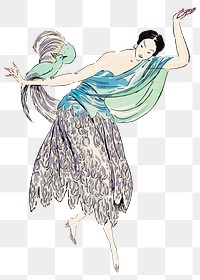 Png vintage flapper woman with bird, remixed from vintage illustration published in Gazette du Bon Ton
