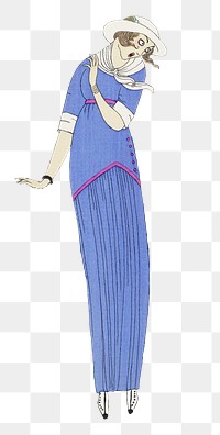Woman png in blue vintage flapper dress, remixed from the artworks by Charles Martin