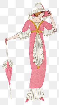 Woman png in pink long dress, remixed from the artworks by Otto Friedrich Carl Lendecke