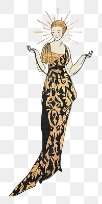 Png woman wearing gold glitter dress, remixed from the artworks by Bernard Boutet de Monvel