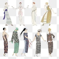 Woman png in fashionable vintage dress, featuring public domain artworks