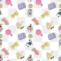 Png pattern with toys and bows on transparent background, remixed from the artworks by Charles Martin