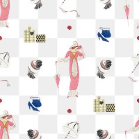 Png pattern background featuring vintage flapper and beauty items, remixed from public domain artworks