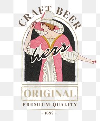 Png badge with vintage woman on craft beer logo design, remixed from the artworks by Otto Friedrich Carl Lendecke