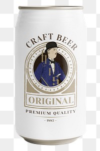 Can png mockup of craft beer with old man illustration remix from the artworks by Bernard Boutet de Monvel