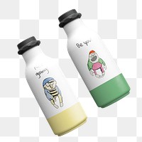 Png bottle mockup of cartoon illustration remix from the artworks by Charles Martin