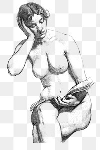 Nude woman posing vintage illustration design element