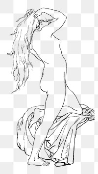 Nude woman posing vintage illustration design element