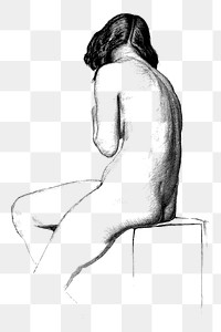 Nude woman posing vintage illustration design element