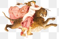 Bacchante on a panther png illustration, remix from artworks by William Adolphe Bouguereau