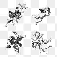 Vintage cute cherub png sticker illustration set