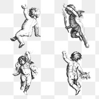 Vintage cute cherub png sticker illustration set