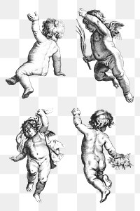 Vintage cute cherub png sticker illustration set