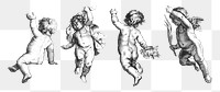 Vintage cute cherub png sticker illustration set