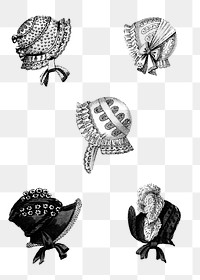 Vintage head dresses png illustration set, remix from artworks by John Bell