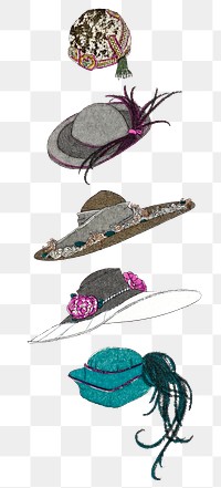 Vintage ladies hat png illustration set, remix from artworks by Charles Martin