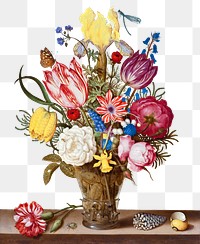 Vintage flower illustration png, remix from artworks by Ambrosius Bosschaert