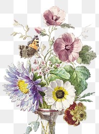 Vintage flower illustration png, remix from artworks by William van Leen