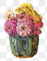 Vintage zinnias flower sticker illustration png, remix from artworks by Floris Verster