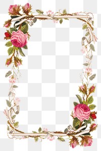 Vintage pink roses png border frame illustration, remix from artworks by L. Prang & Co.