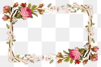 Vintage pink roses png border frame illustration, remix from artworks by L. Prang &amp; Co.