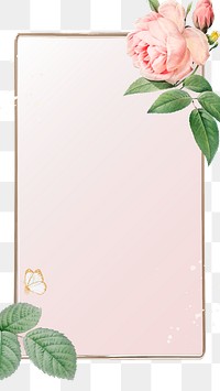 Pink cabbage rose pattern on a gold frame design element