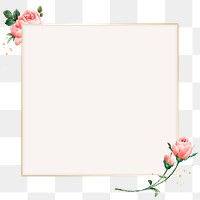 Pink cabbage rose pattern on a gold frame design element