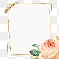 Pink cabbage rose pattern on a gold frame design element