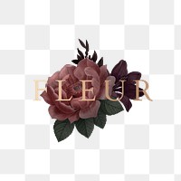 Floral word fleur typography design transparent png