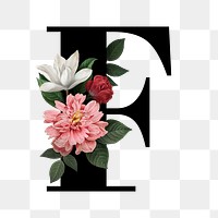 Classic and elegant floral alphabet font letter F transparent png