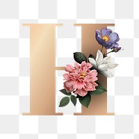 Classic and elegant floral alphabet font letter H transparent png