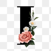 Classic and elegant floral alphabet font letter I transparent png